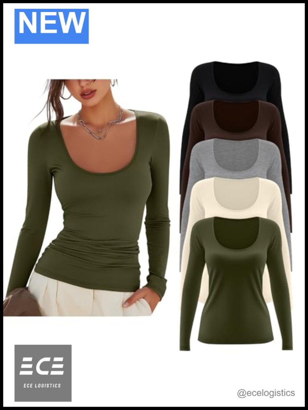 Women's Scoop Neck Long Sleeve T-Shirt 5 Pack Slim Fit Basic Tee